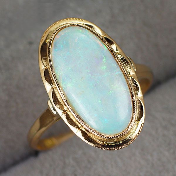 K18YG オパール リング 陽刻ビンテージ 昭和風レトロ 千本透かし