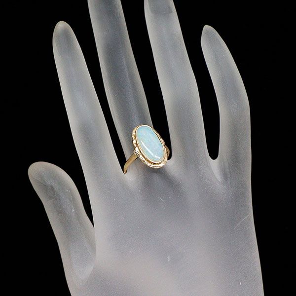 K18YG オパール リング 陽刻ビンテージ 昭和風レトロ 千本透かし