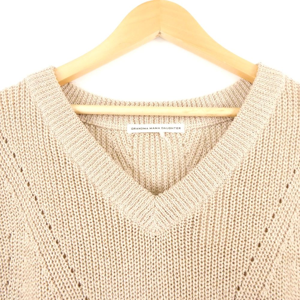 美品 GRANDMA MAMA DAUGHTER グランマママドーター Vネック畦編みプル