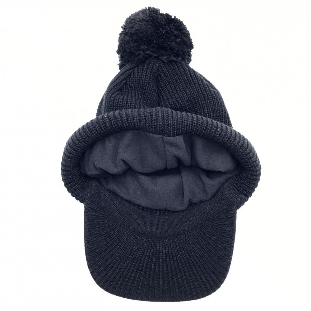 新品】ハチヤーズ つば付ニット帽 黒 ロゴ刺しゅう ボンボン付 ゴルフ