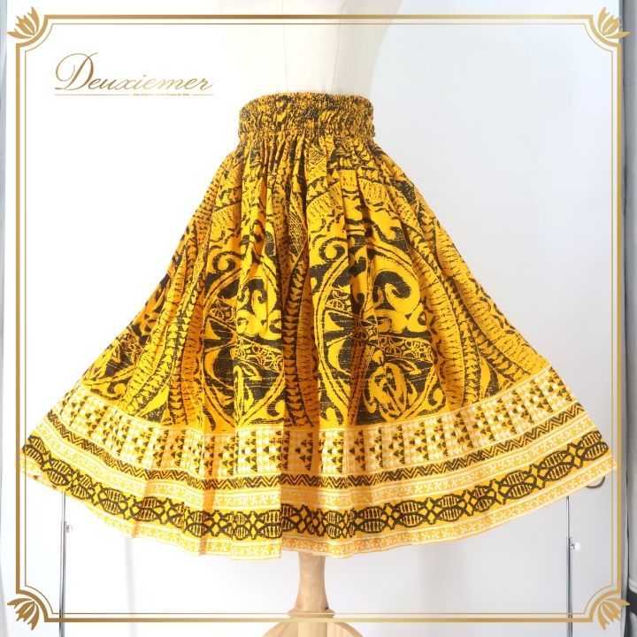 フラダンス 衣装 パウスカート イエロー系 ハワイアンプリント アロハ