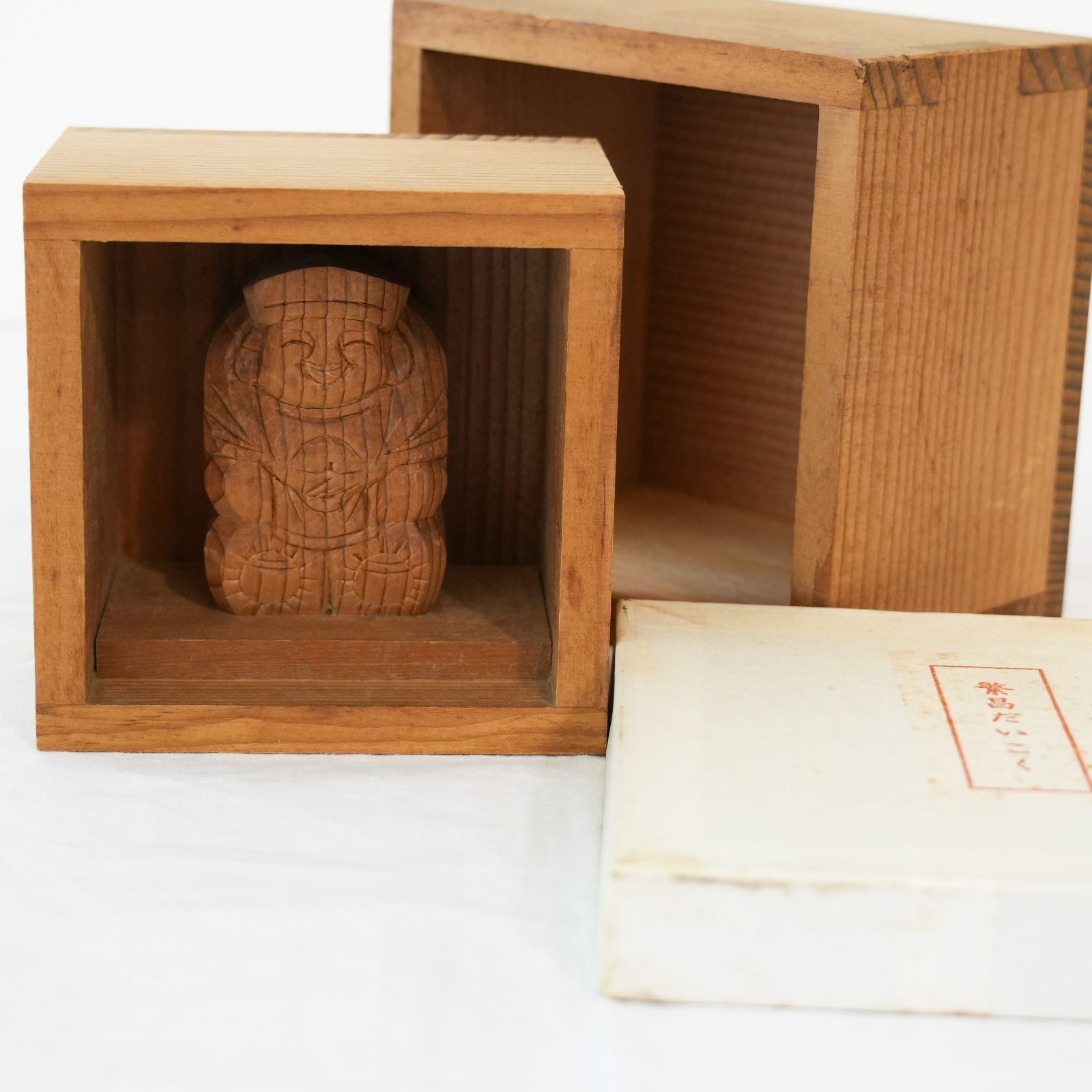 KO]大黒天 七福神 縁起物 繁昌大黒様 木彫り 出雲神社 置物 紙蓋あり
