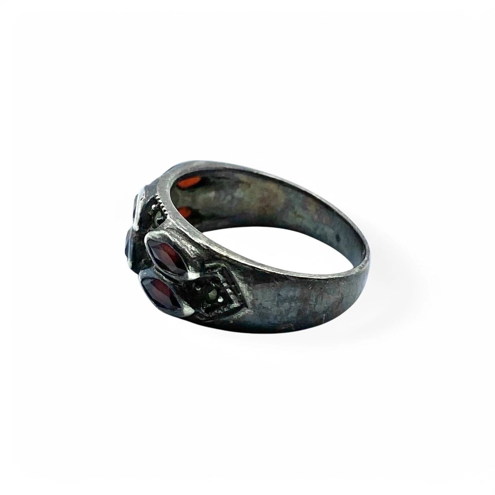 深みある赤】マーカサイト Silver 925 刻印 80s Vintage Design Ring 