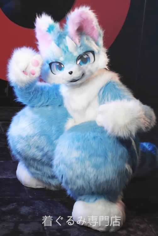 みわ　着ぐるみ　ファースーツ　マスク　コスプレ　コスチューム 猫 青 ファースーツ マスク 着ぐるみセット ケモノ ファースーツ 全頭