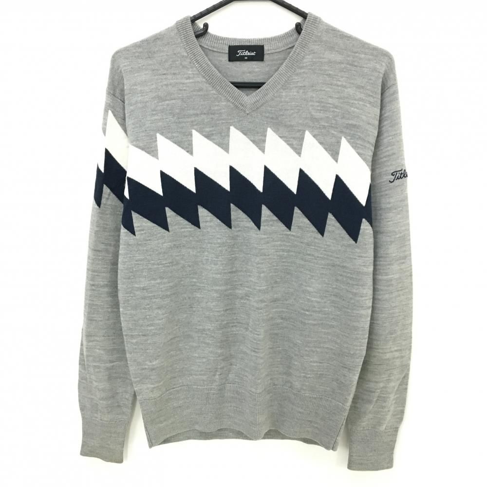 タイトリスト セーター グレー×白×ネイビー Vネック ギザギザ メンズ M