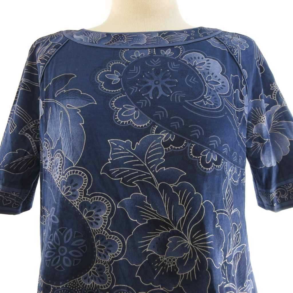 レオナール LEONARD カットソー 半袖 クルーネック 花柄 コットン 紺