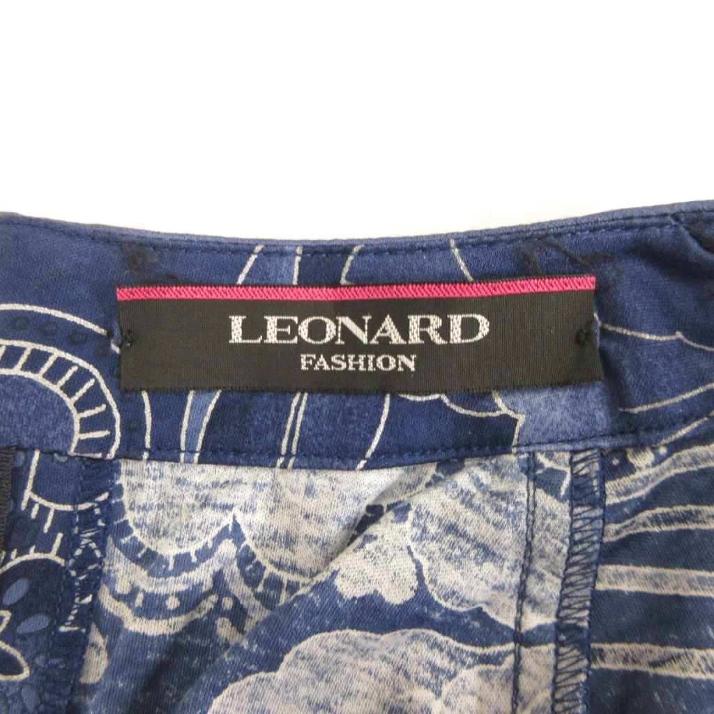 レオナール LEONARD カットソー 半袖 クルーネック 花柄 コットン 紺