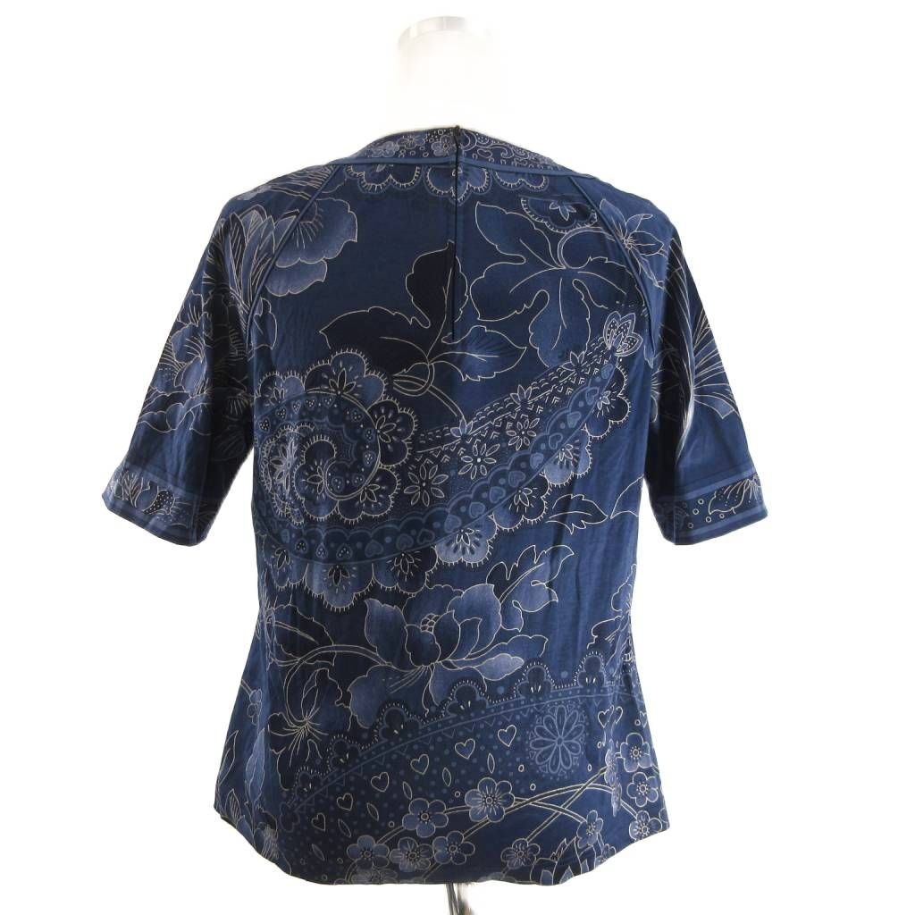 レオナール LEONARD カットソー 半袖 クルーネック 花柄 コットン 紺