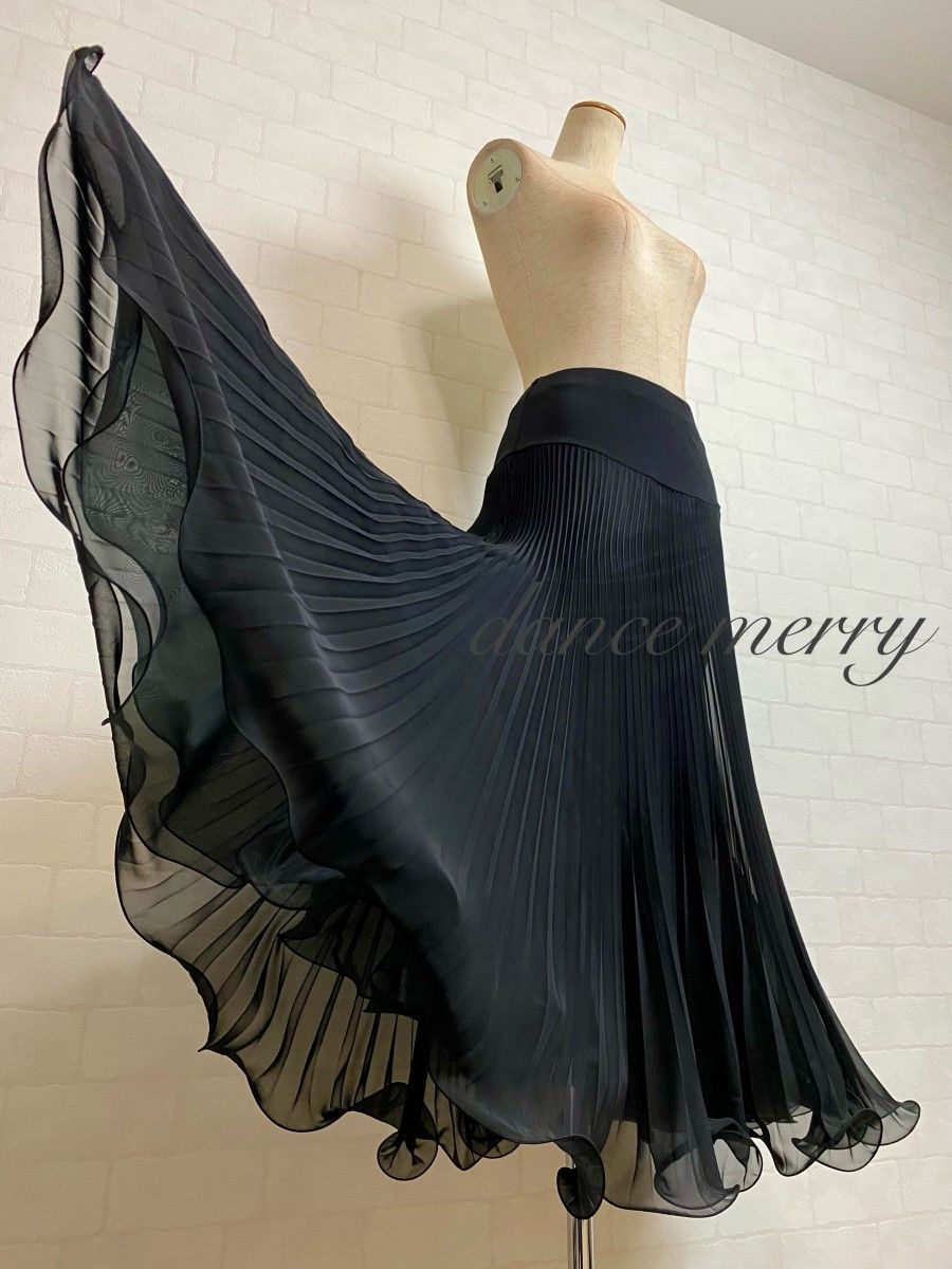 新品 社交ダンス 黒 ブラック ツーピース プリーツ セットアップ