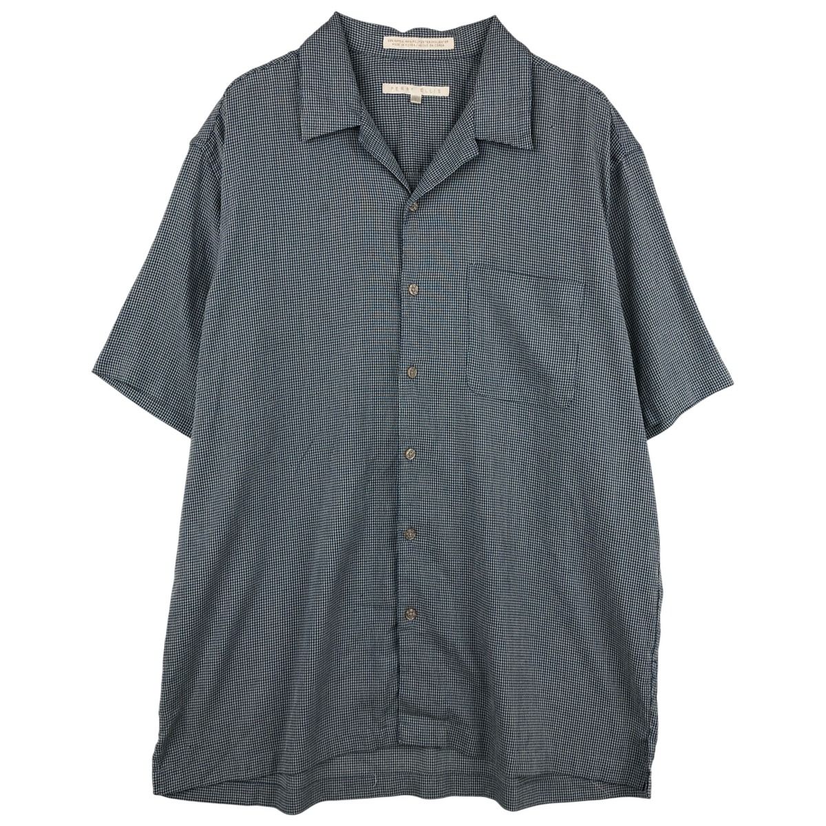 古着 ペリーエリス PERRY ELLIS チェック柄 半袖 オープンカラー ポリ