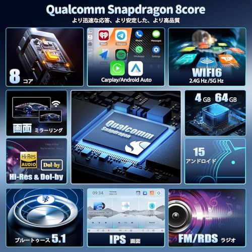 10インチ 8 コア Android 2 DIN ディスプレイオーディオ 4 G 64 アンドロイドナビ Wi Fi 6 BT USBテザリングに対応 カーステレオBluetooth Auto CarPlayワイヤレス 内 83 a ebbb