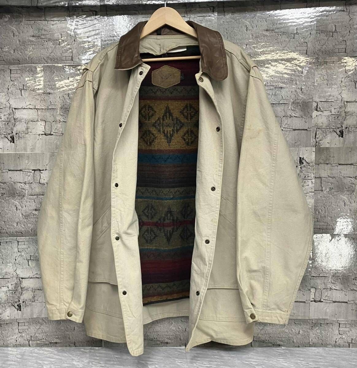 80s WOOLRICH ウールリッチ ダック ハンティングジャケット レザー 襟