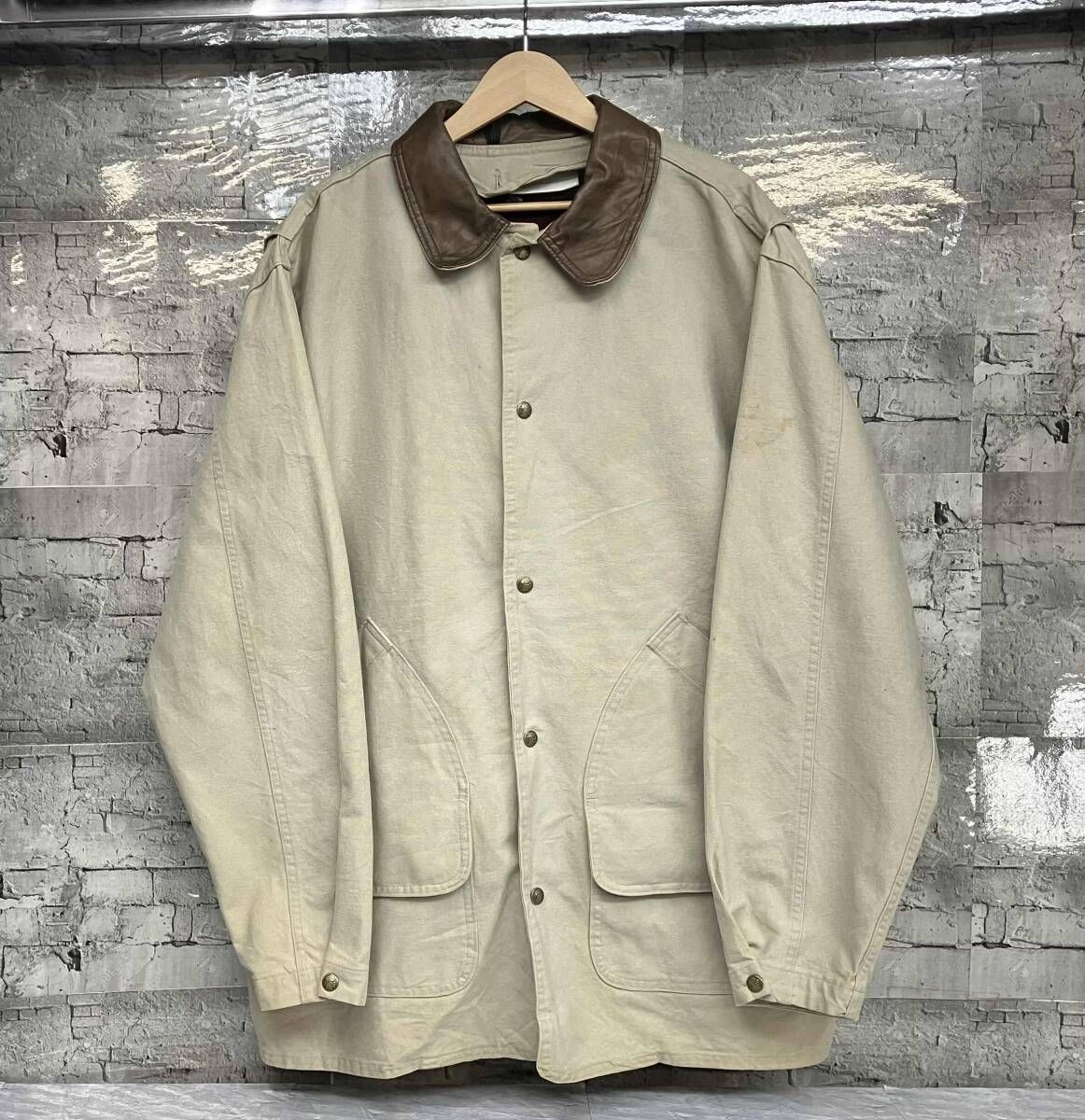 80s WOOLRICH ウールリッチ ダック ハンティングジャケット レザー 襟
