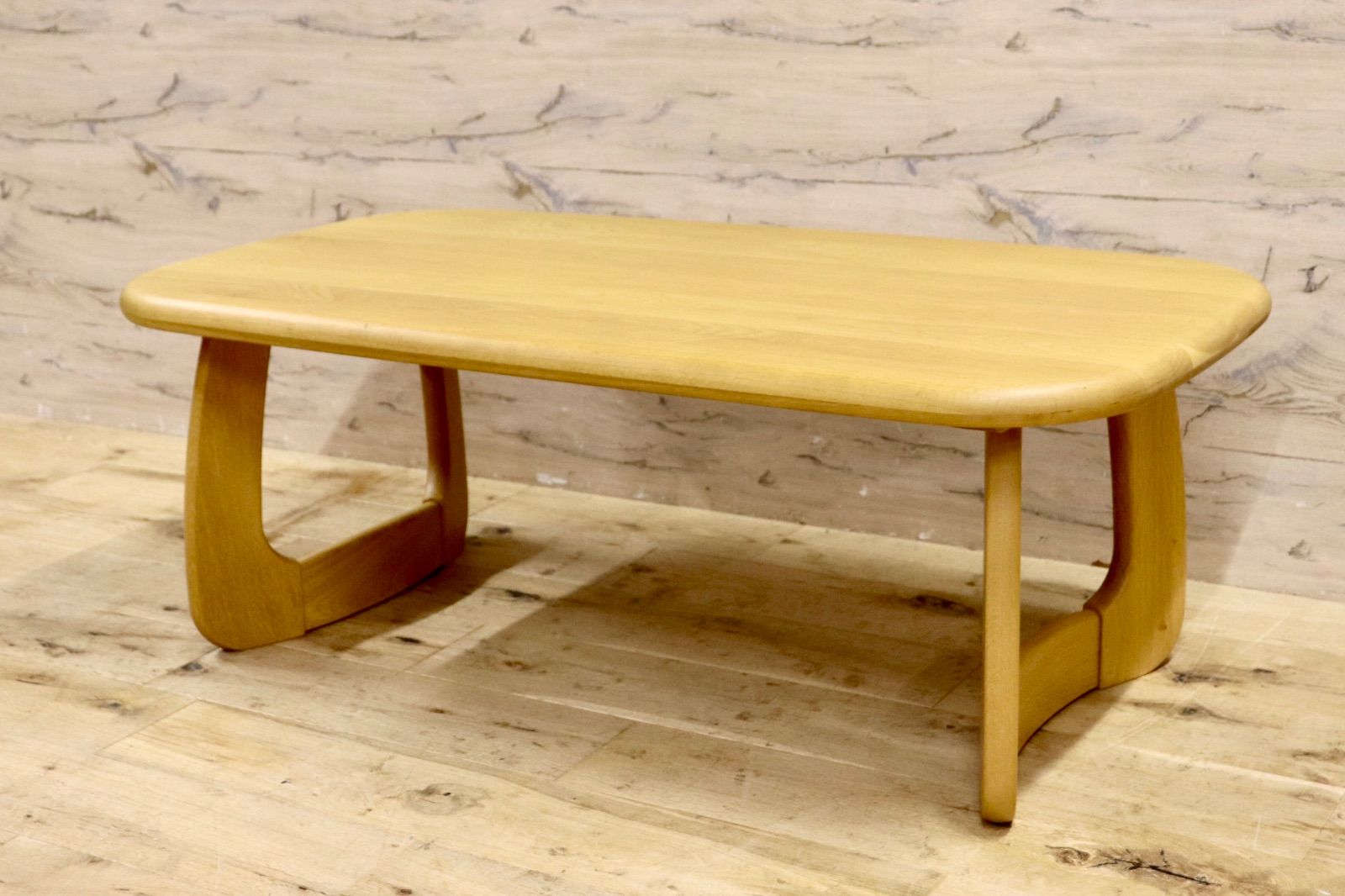 美品】浜本工芸 楢材センターテーブル 引き出し2杯 リビングテーブル