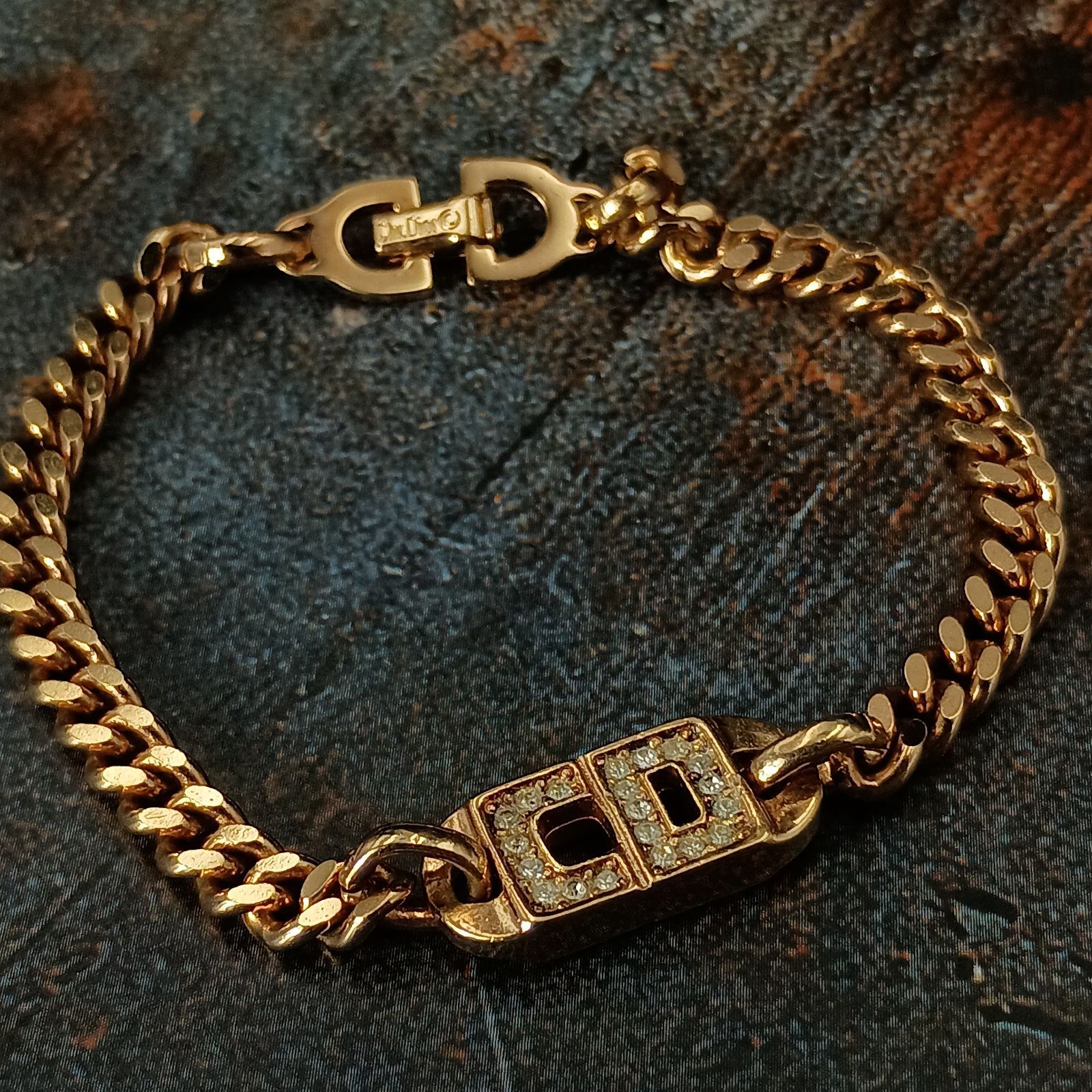 クリスチャン ディオール ブレスレット ヴィンテージ ゴールド　ストーン　喜平 Christian Dior ディオール 喜平チェーン ゴールド ブレスレット