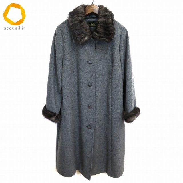 美品】レリアン コート ウール ファー 2way グレー フード 軽量 L 美品