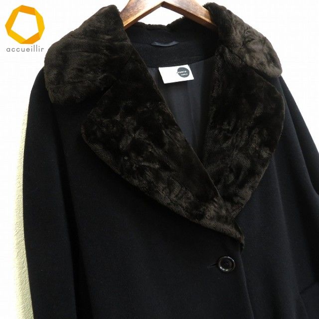 w アクリスプント AKRIS punto ロング コート 36 黒 こげ茶 アンゴラ混