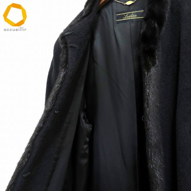 w レリアン Leilian ミンクファー付き コート 13+ 黒 ウール 毛