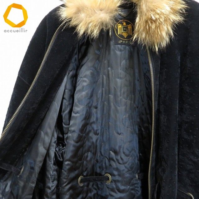 w イタリヤ 伊太利屋 GKITALIYA フーディー コート 黒 オーストリッチ