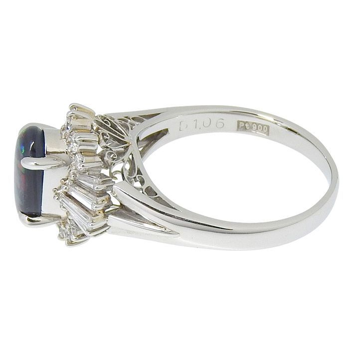 MITSUKOSHI 三越 デザイン ブラックオパール ダイヤ リング Pt900