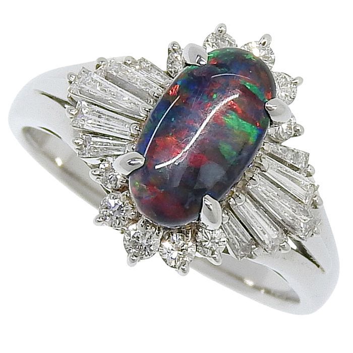 MITSUKOSHI 三越 デザイン ブラックオパール ダイヤ リング Pt900