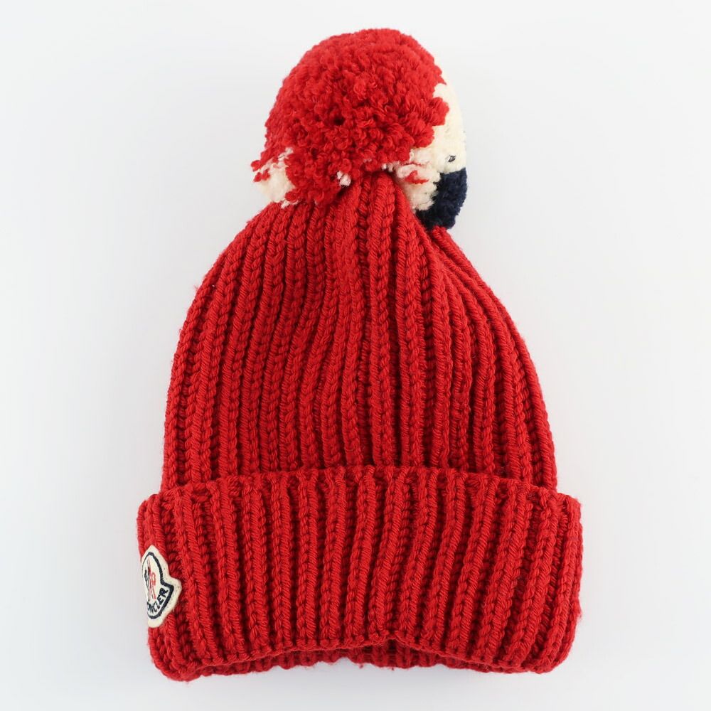 天白】モンクレール ニット帽子 レッド系 ニット帽 ニットキャップ 赤