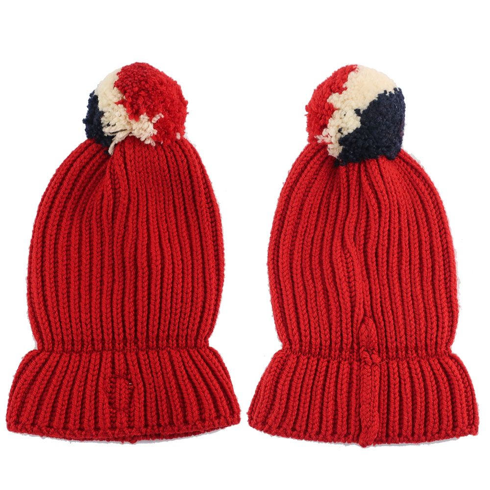 天白】モンクレール ニット帽子 レッド系 ニット帽 ニットキャップ 赤