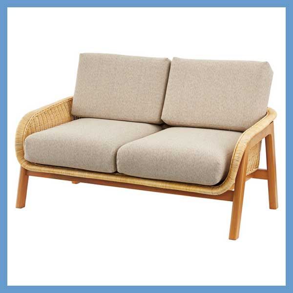 天然木 ミンディ と天然ラタンの２人掛けソファ W115 D78 H72 SH40cm No 503