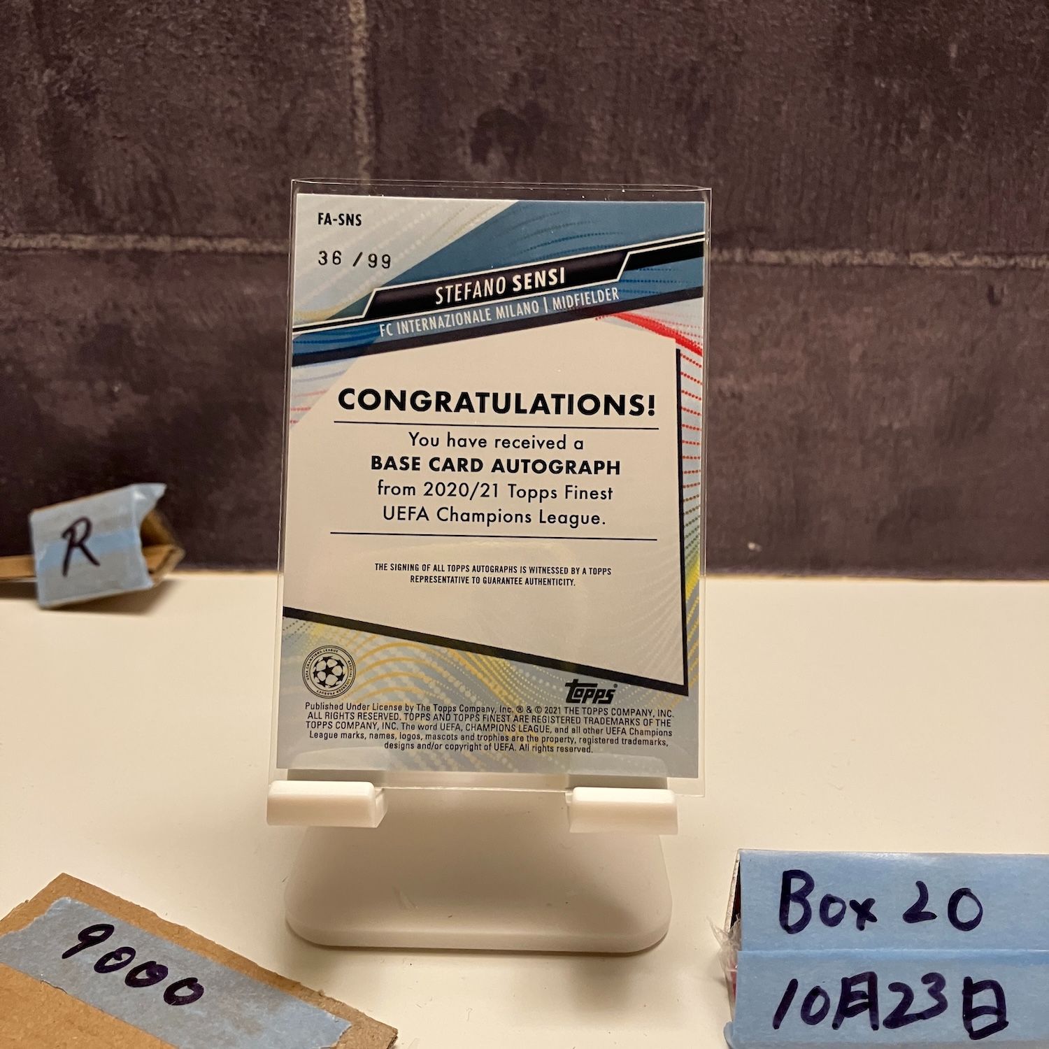 2020 21 Topps Finest UEFA Champions League Stefano Sensi 36 99 直筆サインカード FC Internazionale Milano Green Refractor カード