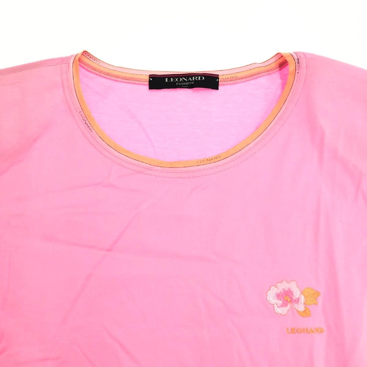 LEONARD レオナール 半袖カットソー サイズ:LL 花柄 刺繍 ピンク