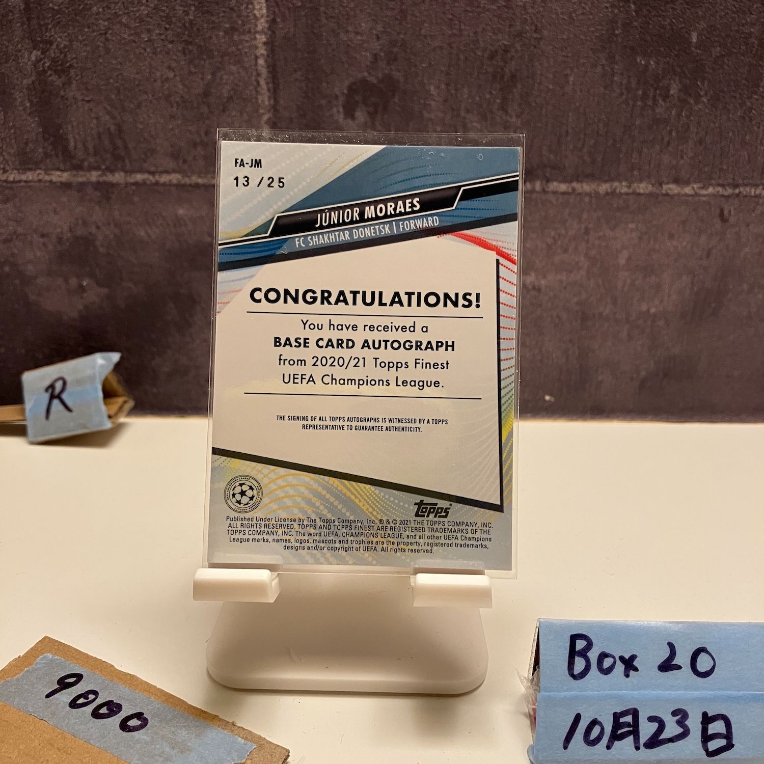 2020 21 Topps Finest UEFA Champions League Junior Moraes 13 25 直筆サインカード FC Shakhtar Donetsk Orange Refractor カード