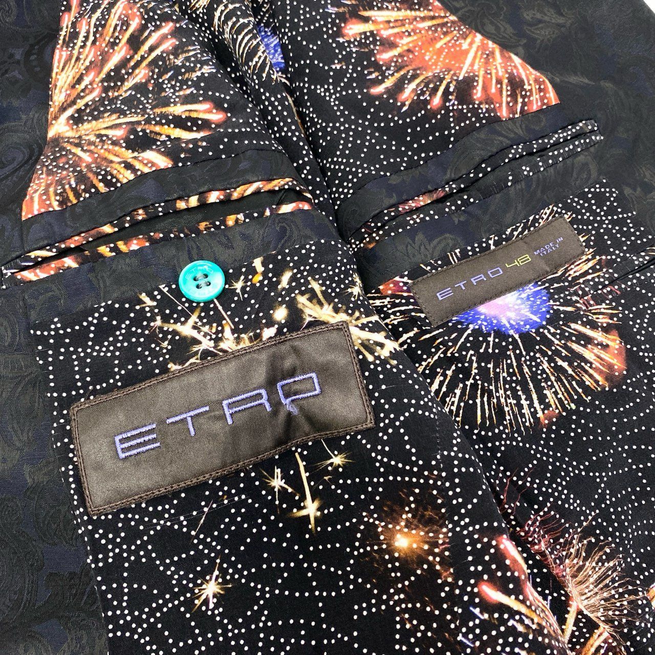 86a15 ETRO エトロ 裏地総柄 金ボタン ジャガード ペイズリー柄
