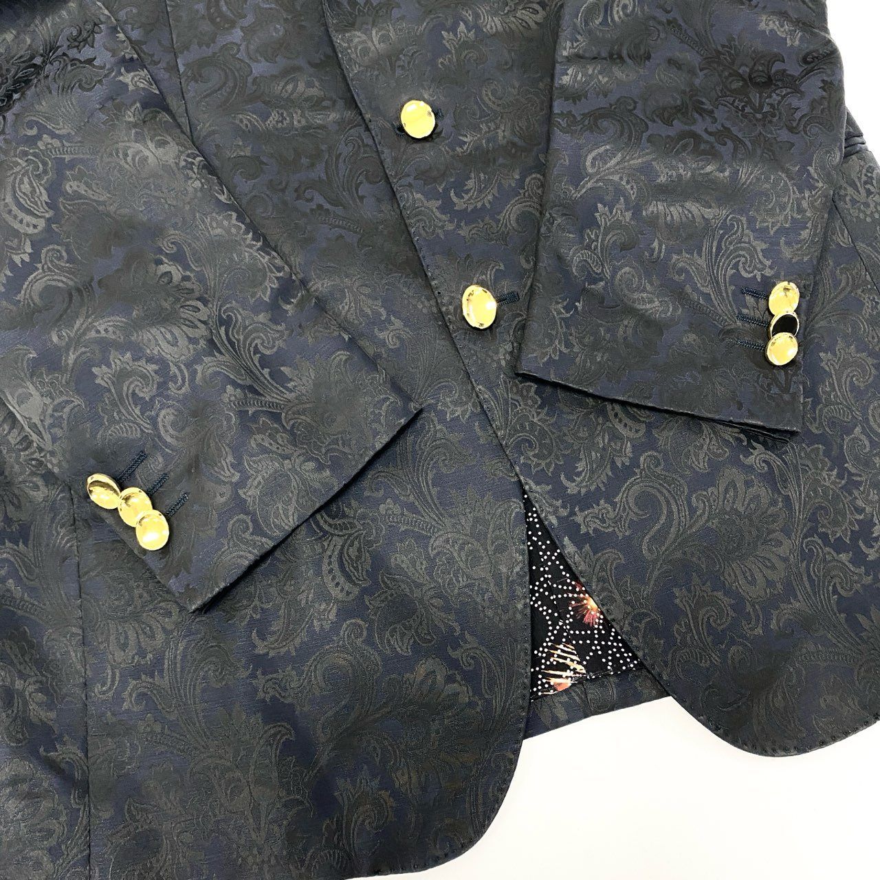 86a15 ETRO エトロ 裏地総柄 金ボタン ジャガード ペイズリー柄