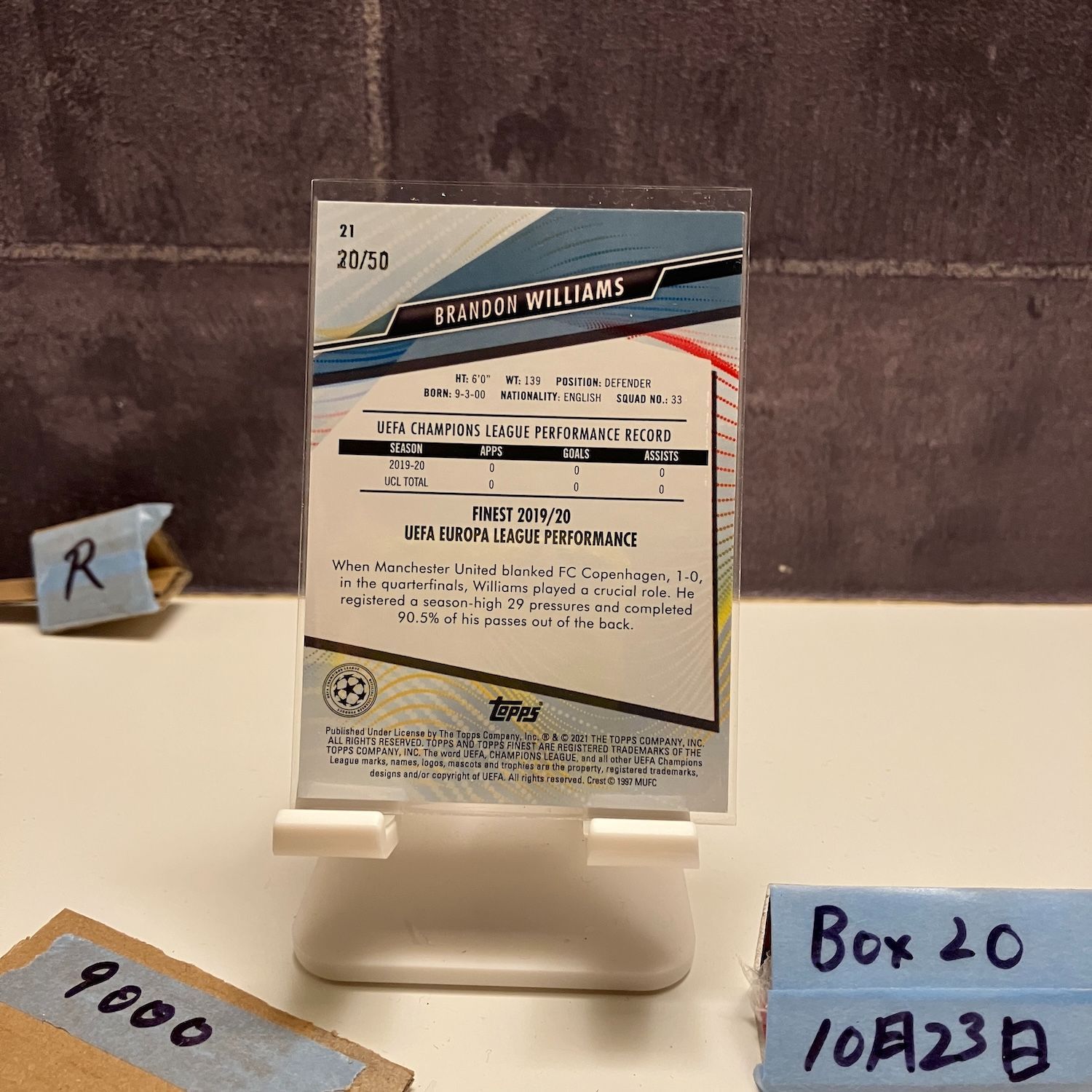 2020 21 Topps Finest Brandon Williams 20 50 直筆サインカード Manchester United G Refractor RC ルーキー Rookie カード ワールドサッカー サッカー スポーツカード