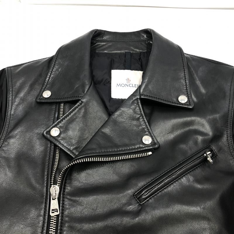 中古】MONCLER MASSART JACKET レザー×ナイロン ライダースジャケット