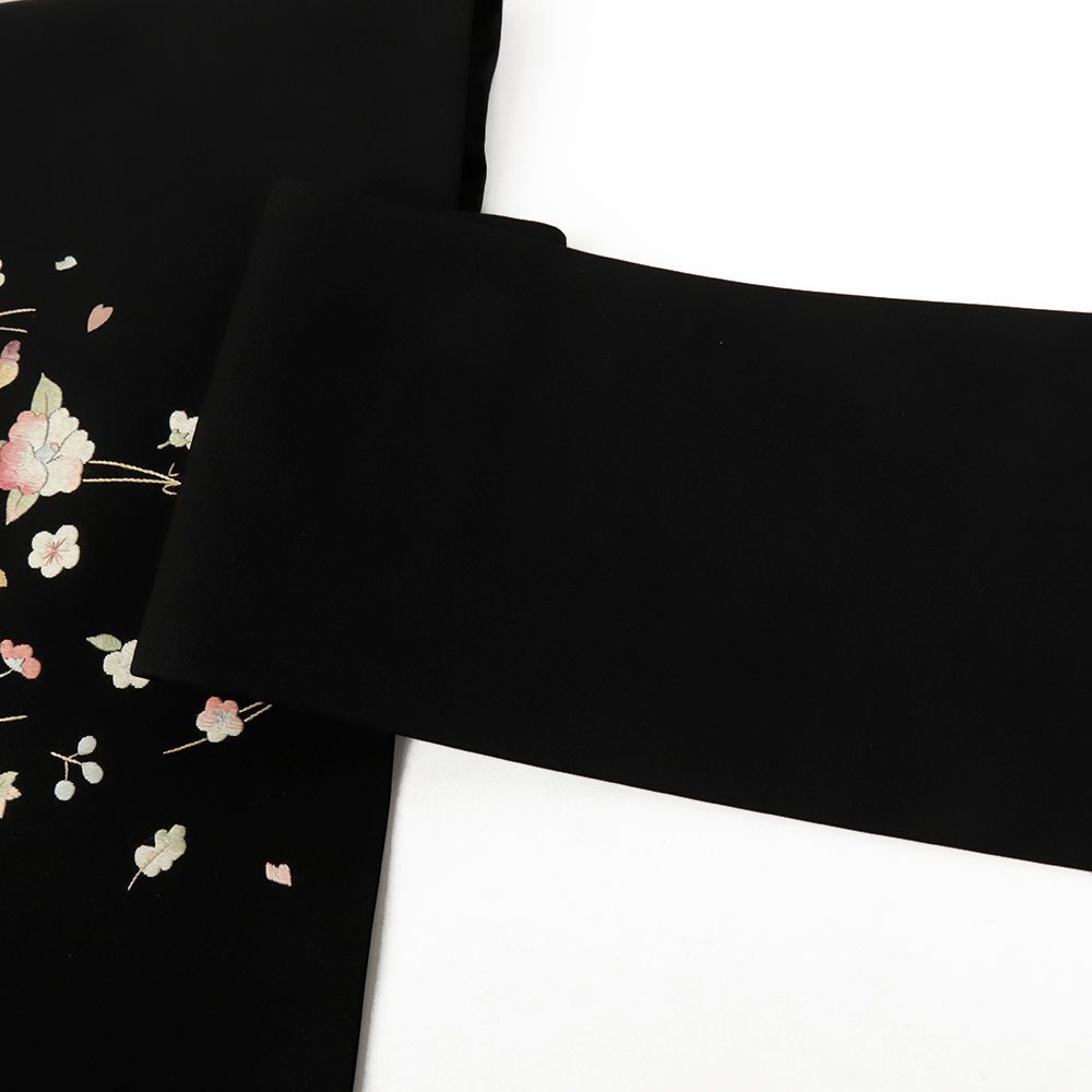 レディース 【美品】名古屋帯 花柄 黒 塩瀬 正絹