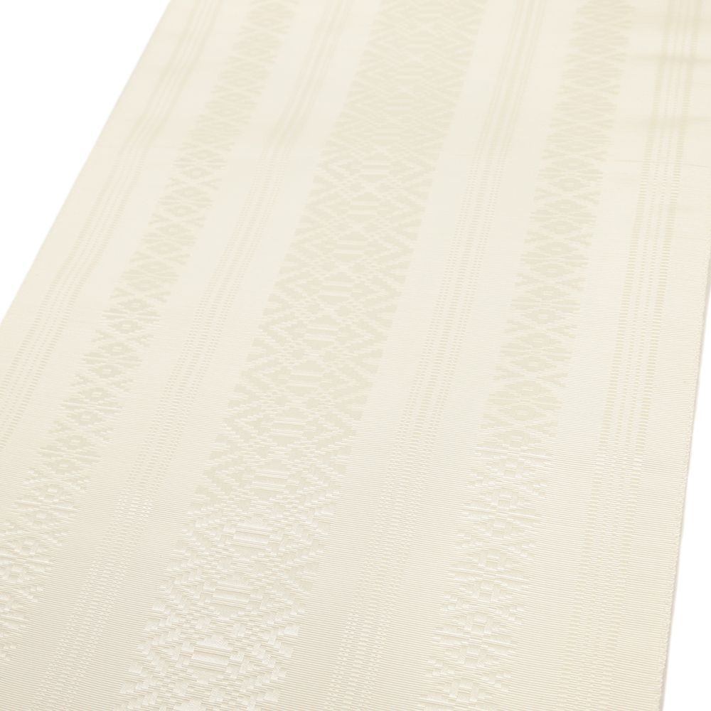 博多織 名古屋帯 正絹 中古 白 三献上 仕立て上がり カジュアル お洒落