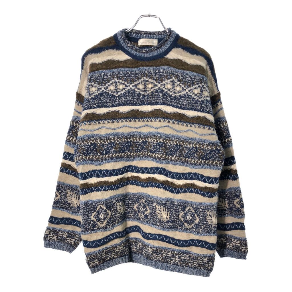 イタリア製 MARKS & SPENCER ロールネック 3Dニットセーター マルチカラー(メンズ MEDIUM)中古 古着 X1724 イタリア製 MARKS & SPENCER ロールネック 3Dニットセーター マルチ