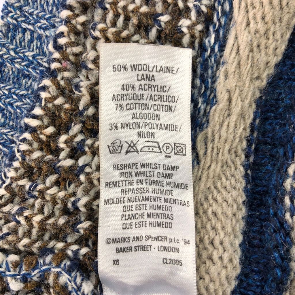イタリア製 MARKS & SPENCER ロールネック 3Dニットセーター マルチカラー(メンズ MEDIUM)中古 古着 X1724 イタリア製 MARKS & SPENCER ロールネック 3Dニットセーター マルチ