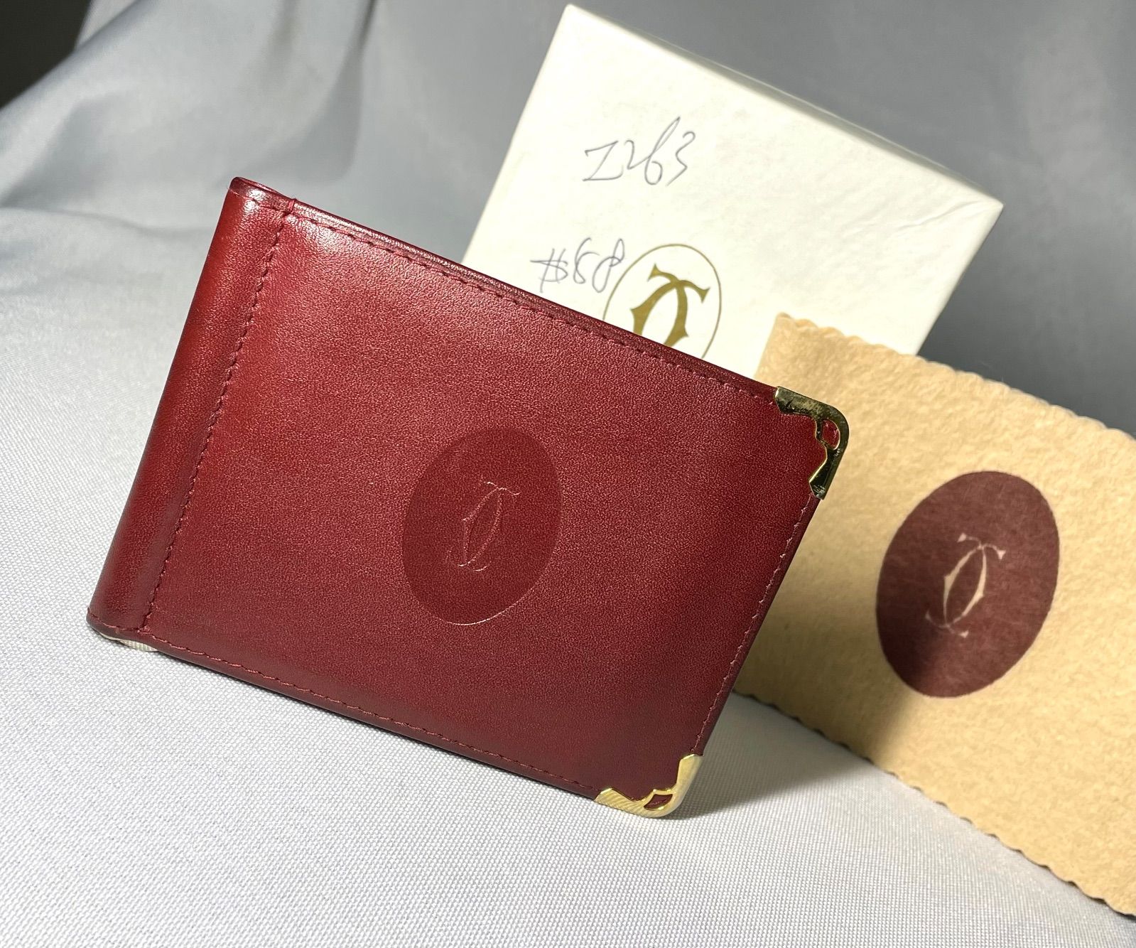 美品 カルティエ マネークリップ ボルドー マストライン 札入れ