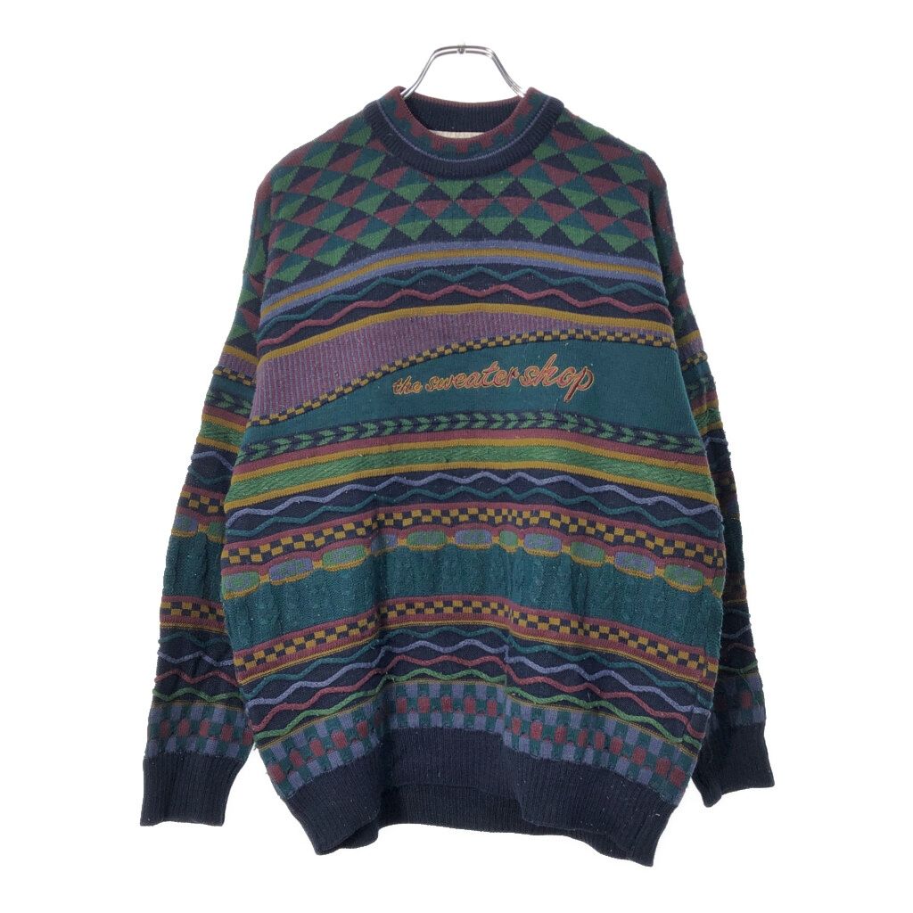 イングランド製 SWEATER SHOP 3Dニットセーター マルチカラー(メンズ XL相当)中古 古着 X1726 イングランド製 SWEATER SHOP 3Dニットセーター マルチカラー(メンズ