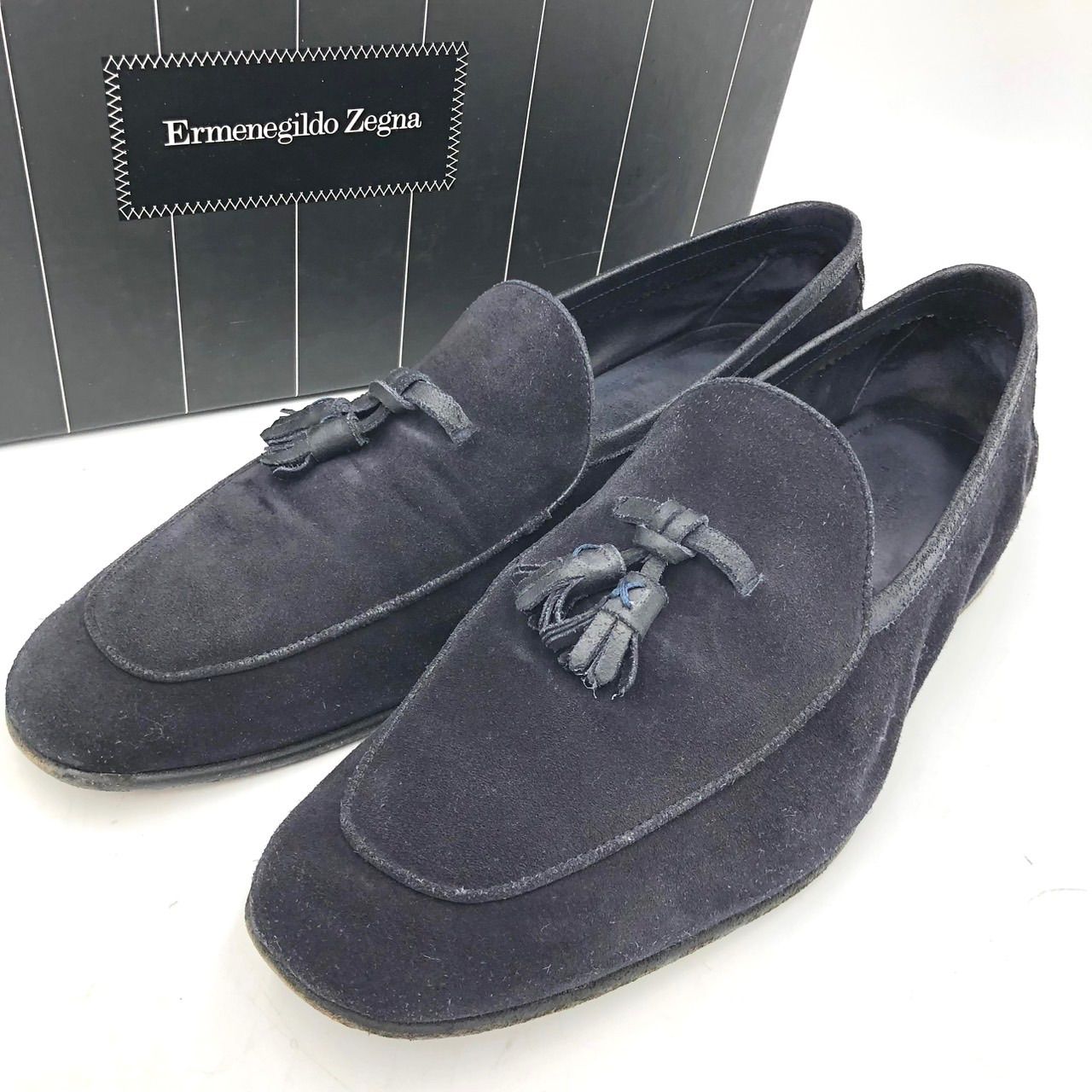 エルメネジルドゼニア スエード タッセルローファー 黒 8EEE 26cm 革靴