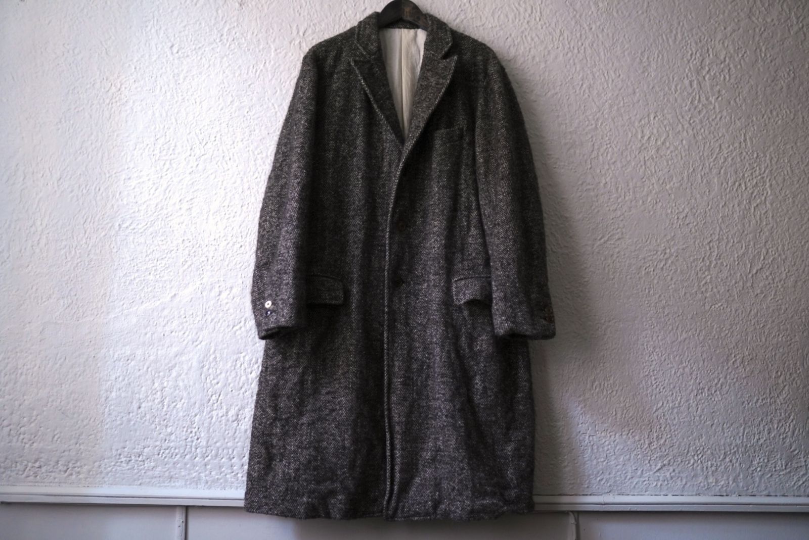 18AW Long Pilgrim Coat ウールヘリンボーンオーバーコート / the