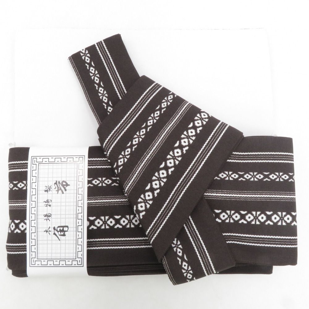 角帯 ワンタッチ角帯 ポリ100％ プリント柄 献上柄 深茶色ｘ白色 紳士 男性用 定番 浴衣帯 メンズ かんたん着付け 着物 和装  新品