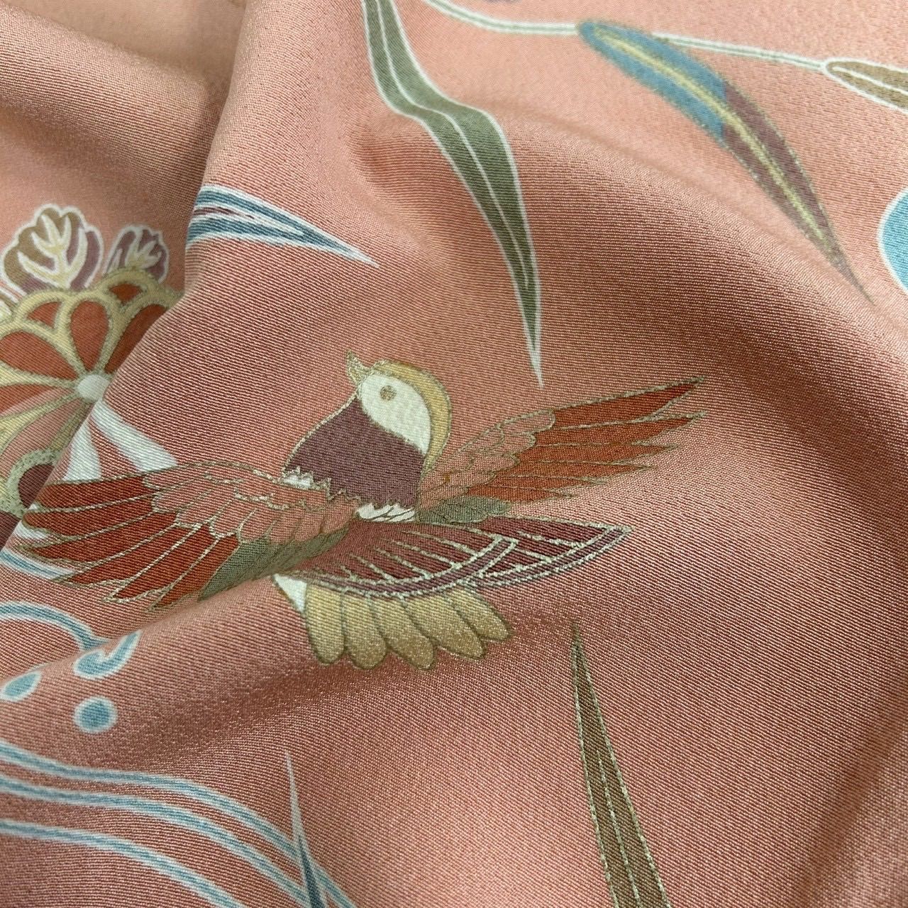 小紋 裄68 縮緬 流水に鳥 上品な染め 正絹 着物 MK-3087 - メルカリ