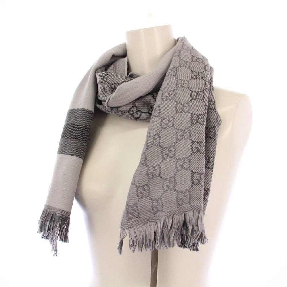 グッチ GUCCI タグ付き GG柄 マフラー ストール グレー /KH □OH