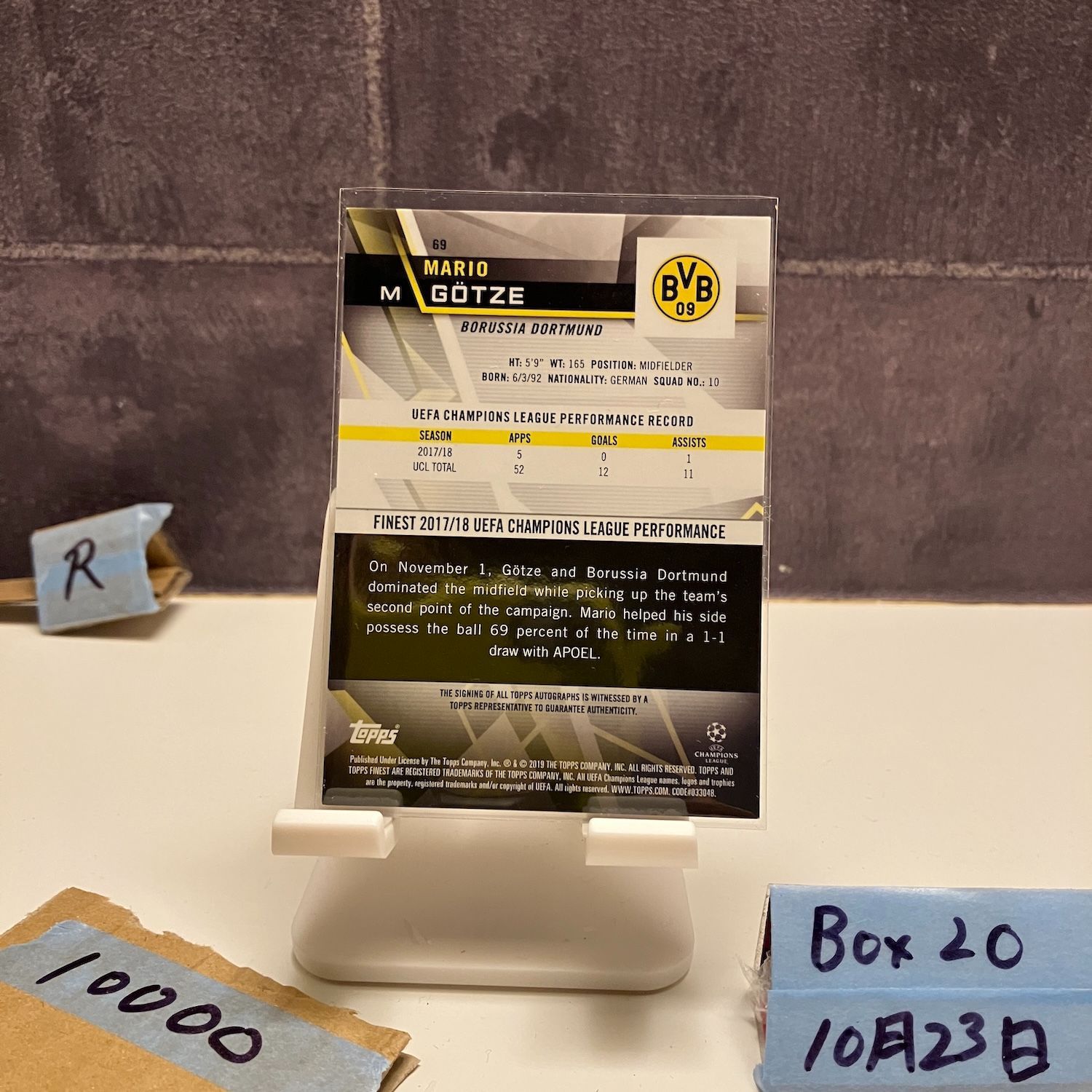2017 18 Topps Finest UEFA Champions League Mario Gotze 22 25 直筆サインカード Borussia Dortmund Orange Refractor カード