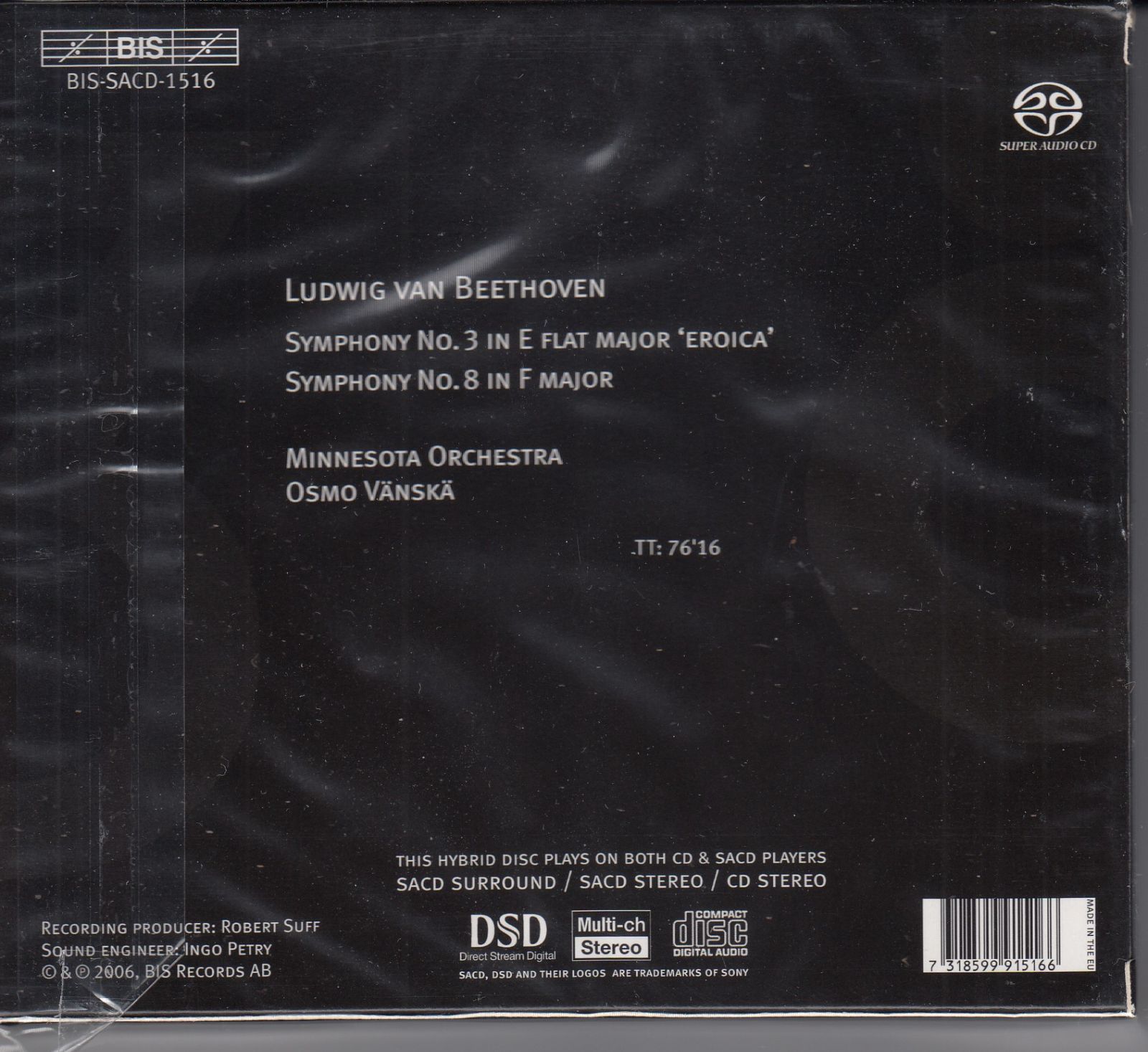 SACD(Hybrid)/Bis]ベートーヴェン:交響曲第3番変ホ長調Op.55&交響曲第8