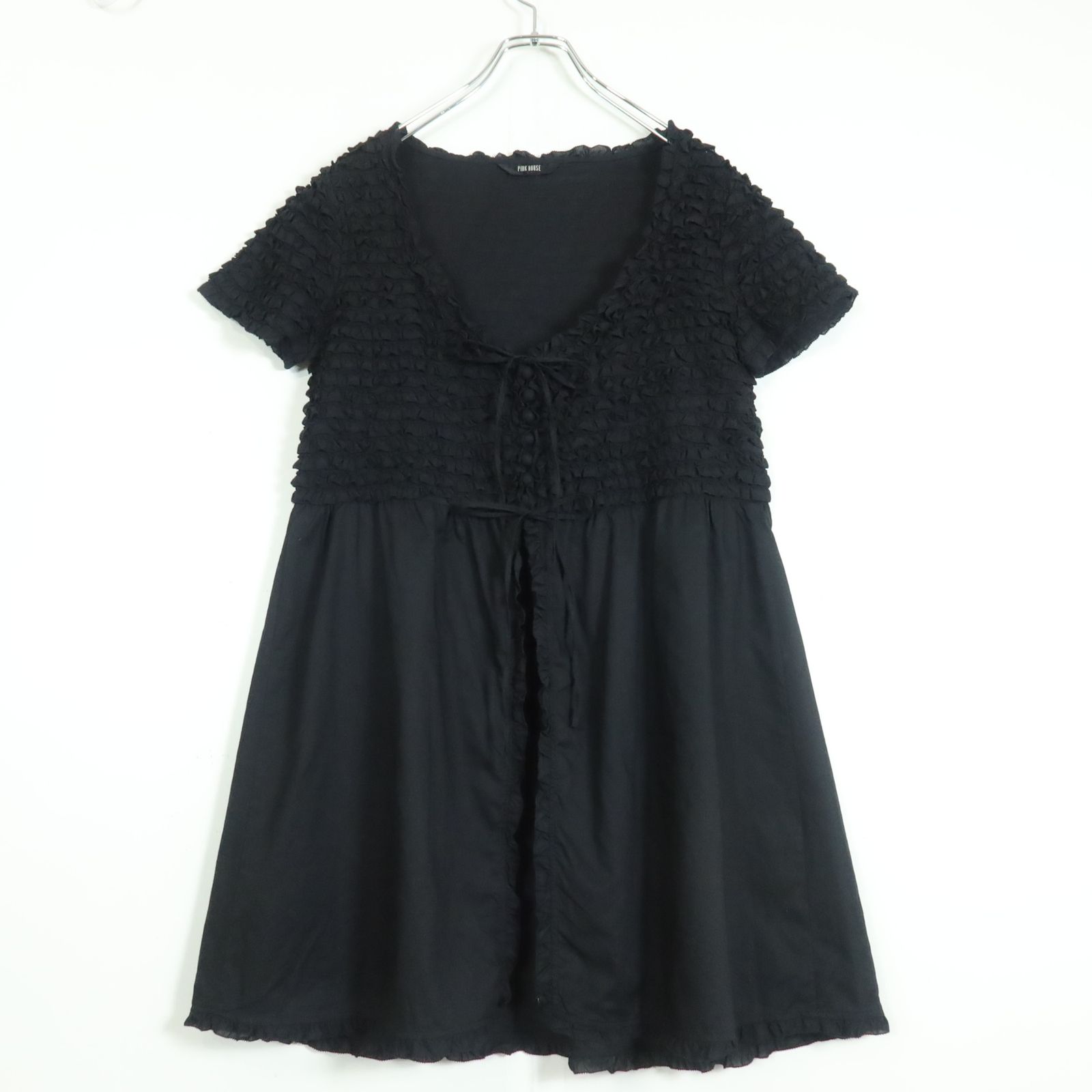 ピンクハウス 2024 段々フリ ル付きローンブラウス ブラック 極美品 美品】ピンクハウス☆段々フリルのローンブラウス はおりもの 黒系