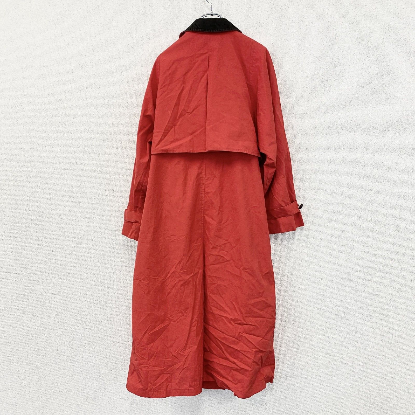 古着 used　LONDON FOG　ロンドンフォグ　ロングトレンチコート　コーデュロイカラー　比翼仕立て　レッド　14FOGサイズ